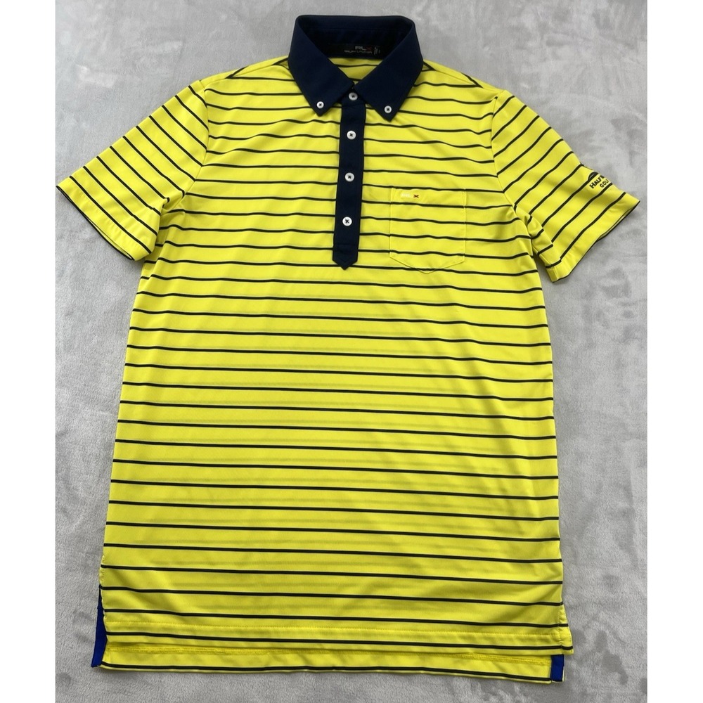 RLX Ralph Lauren Golf Polo Men Small Yellow Stripes Half Moon Bay Embroidered